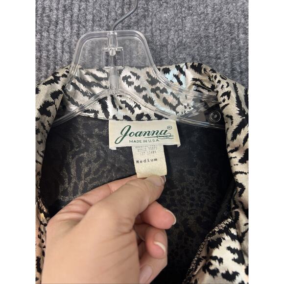 Vintage Joanna Womens Button Up Blouse Size Medium Metallic Coated Animal Print - Picture 4 of 8